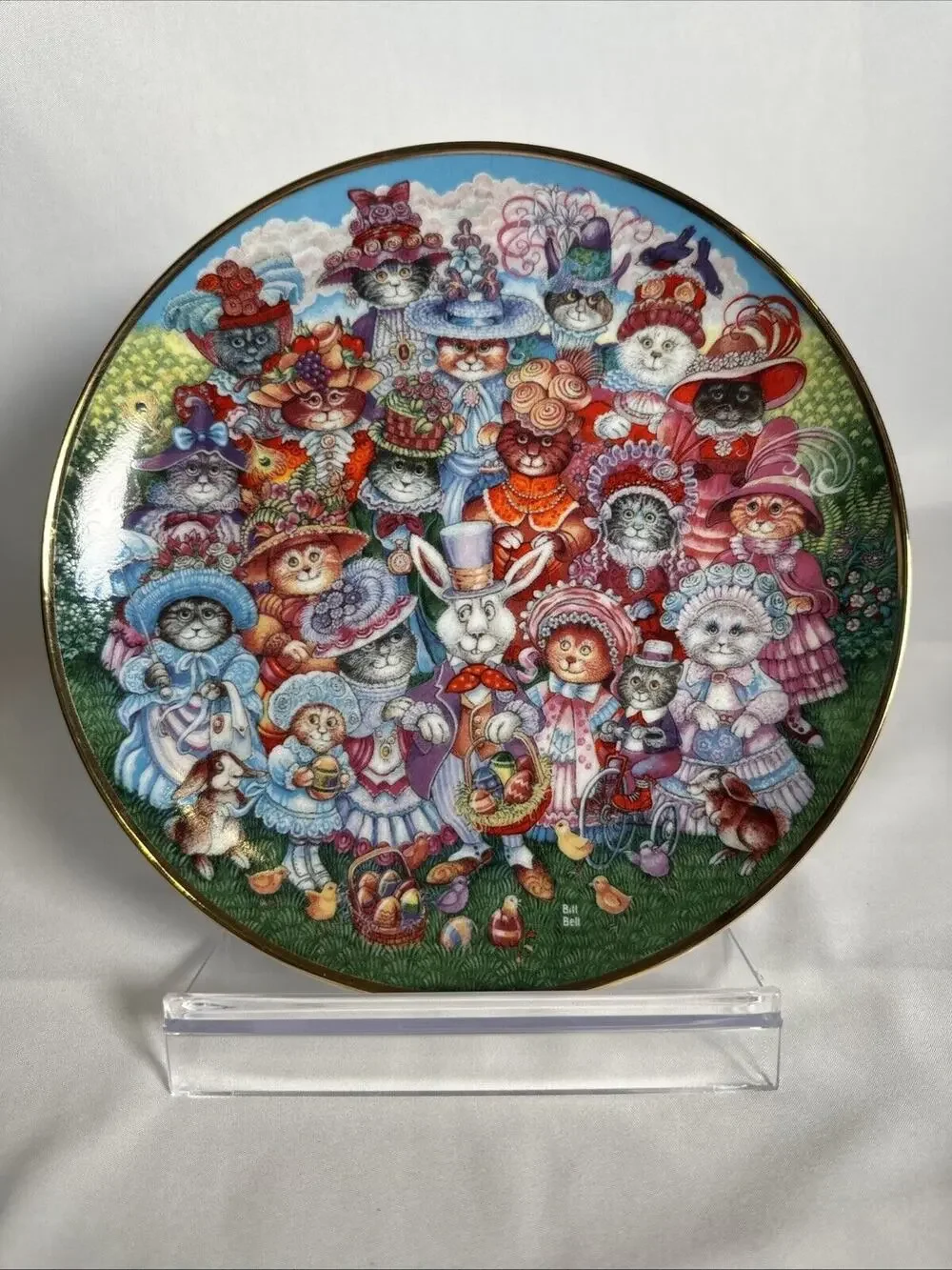 Franklin Mint Bill Bell 'Easter Purrade' Collectible Plate Holiday Bunny Cats EU